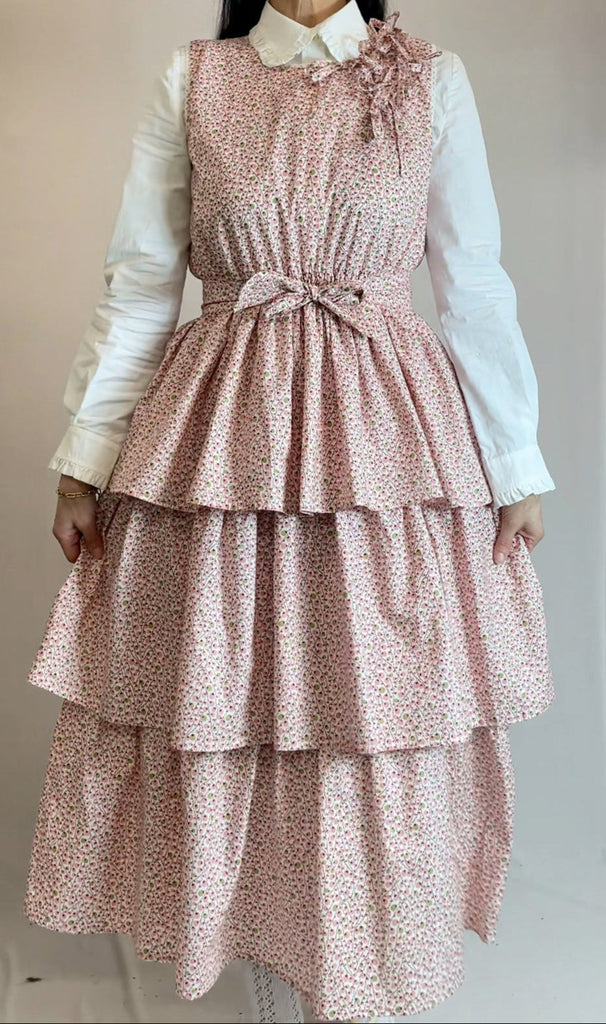 The Tied Carousel Dress in Pink Cotton