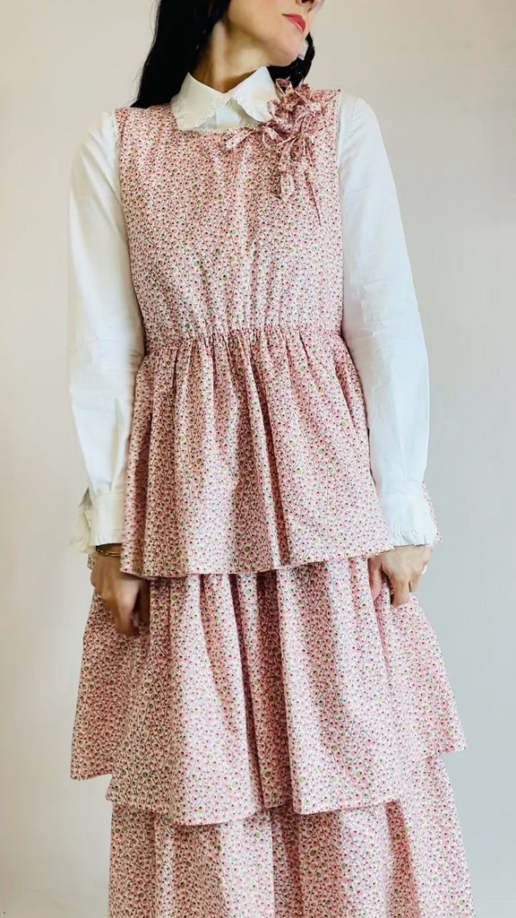 The Tied Carousel Dress in Pink Cotton